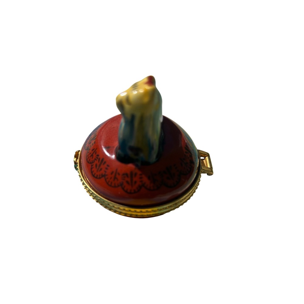 Yorkshire Terrier Yorkie‎ Trinket Box Red Cushion Gold Trim vintage - Picture 10 of 12